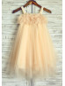 Thin Straps Pearl Champagne Tulle Flower Girl Dress